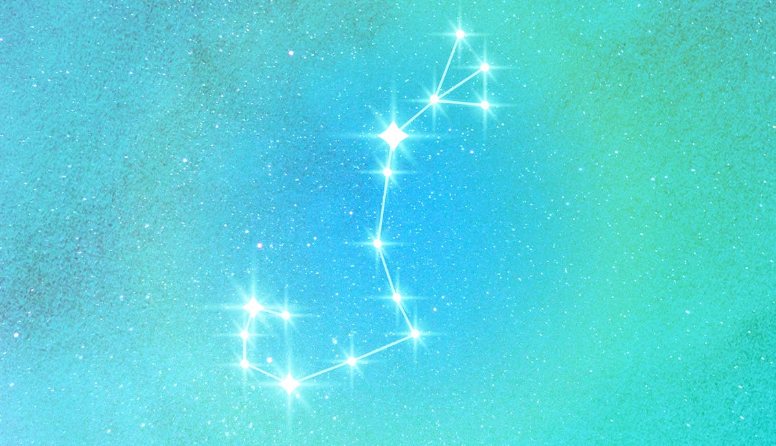 Scorpio constellation with a starry background.