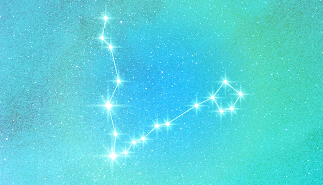 Pisces constellation with a starry background. 