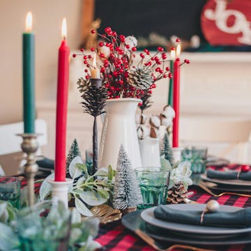 A dining table set for a holiday feast. 