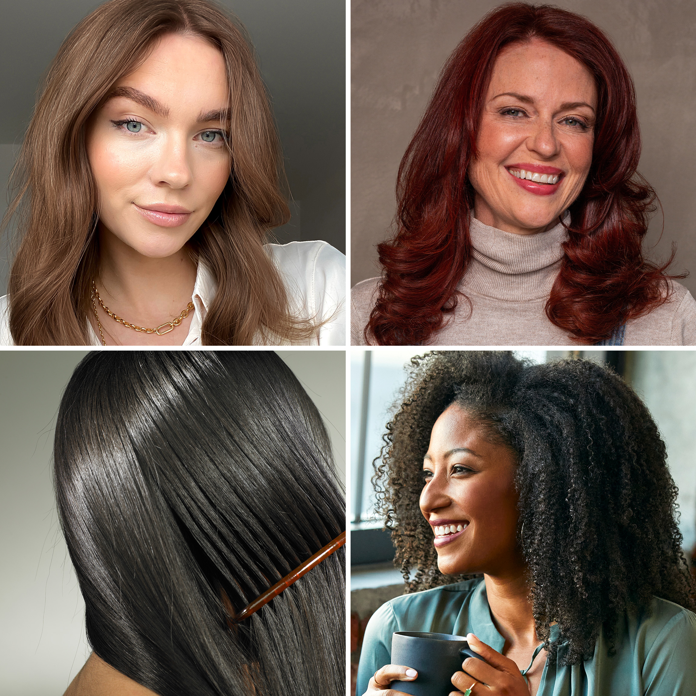A collage of four women showcasing this year's hair trends. 