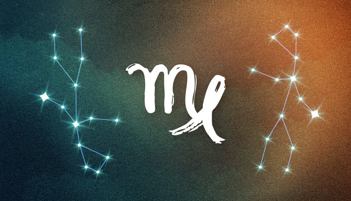 The Zodiac symbol for Virgo with a dreamy, celestial background.