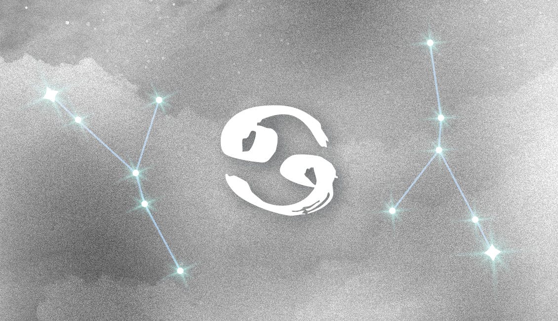 The Zodiac symbol for Cancer with a dreamy, celestial background.