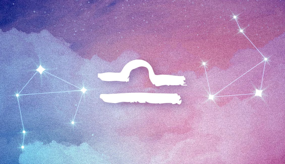 The Zodiac symbol for Libra with a dreamy, celestial background.