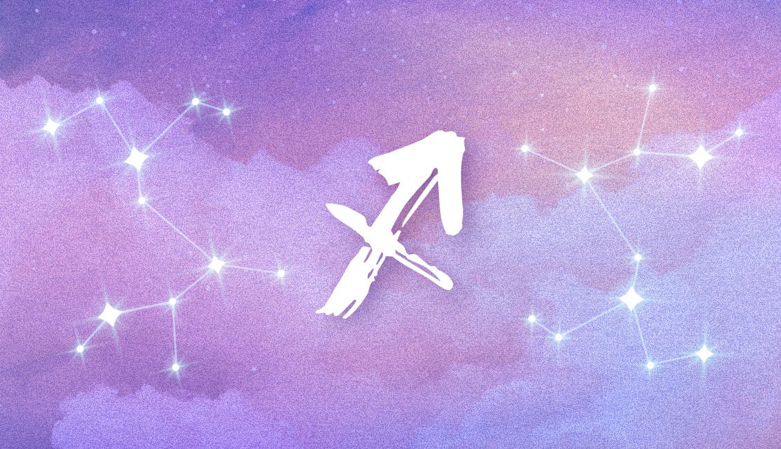 The Zodiac symbol for Sagittarius with a dreamy, celestial background.