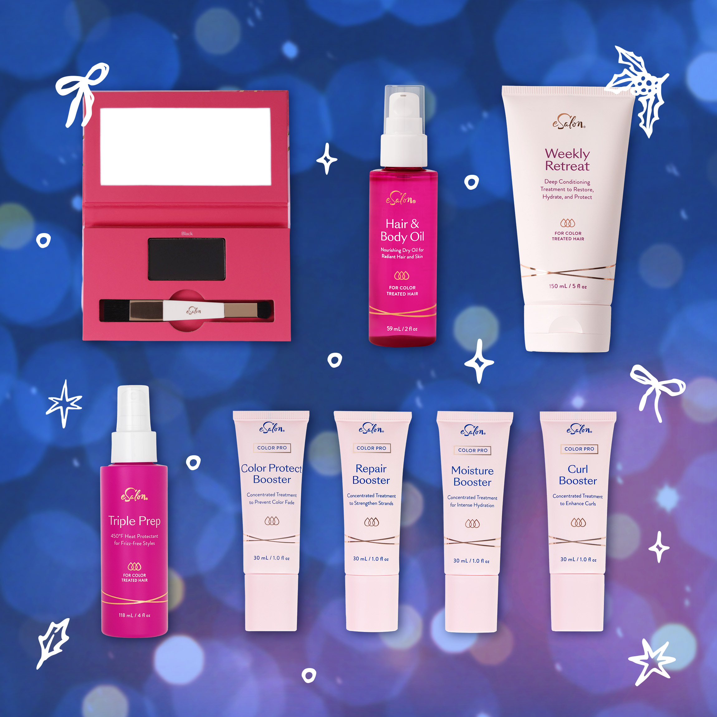 Collage of the products featured in the gift guide with a wintry background. 