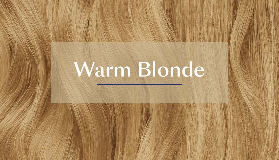 Blonde curled hair with Warm Blonde text.