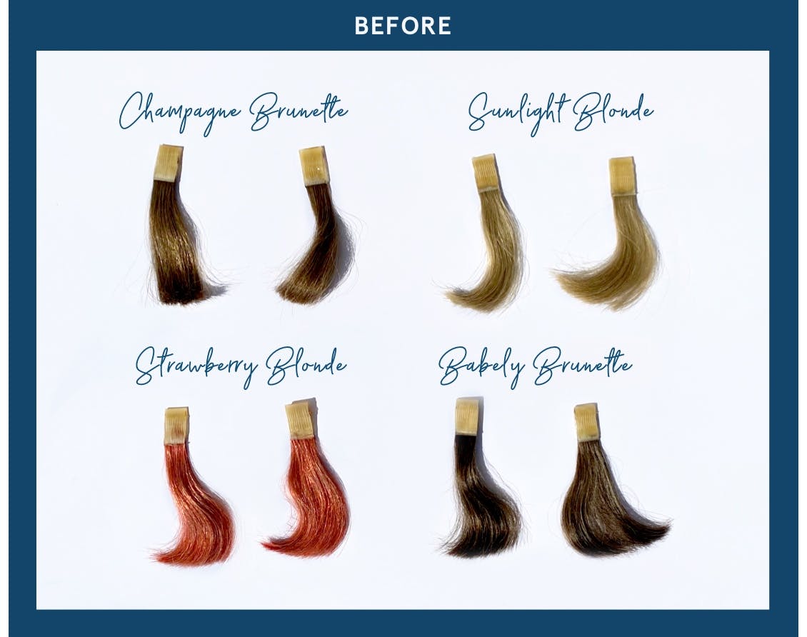 Hair color swatches of eSalon's custom hair color to show how hair color fades over time. 