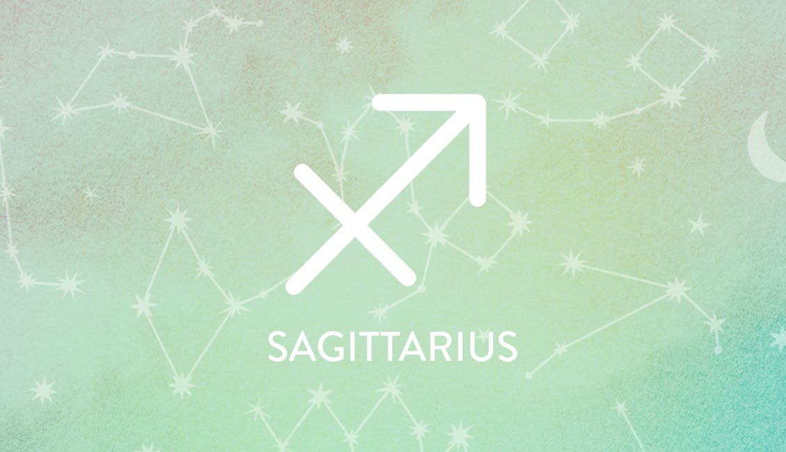 The Zodiac symbol for Sagittarius with constellations in the background