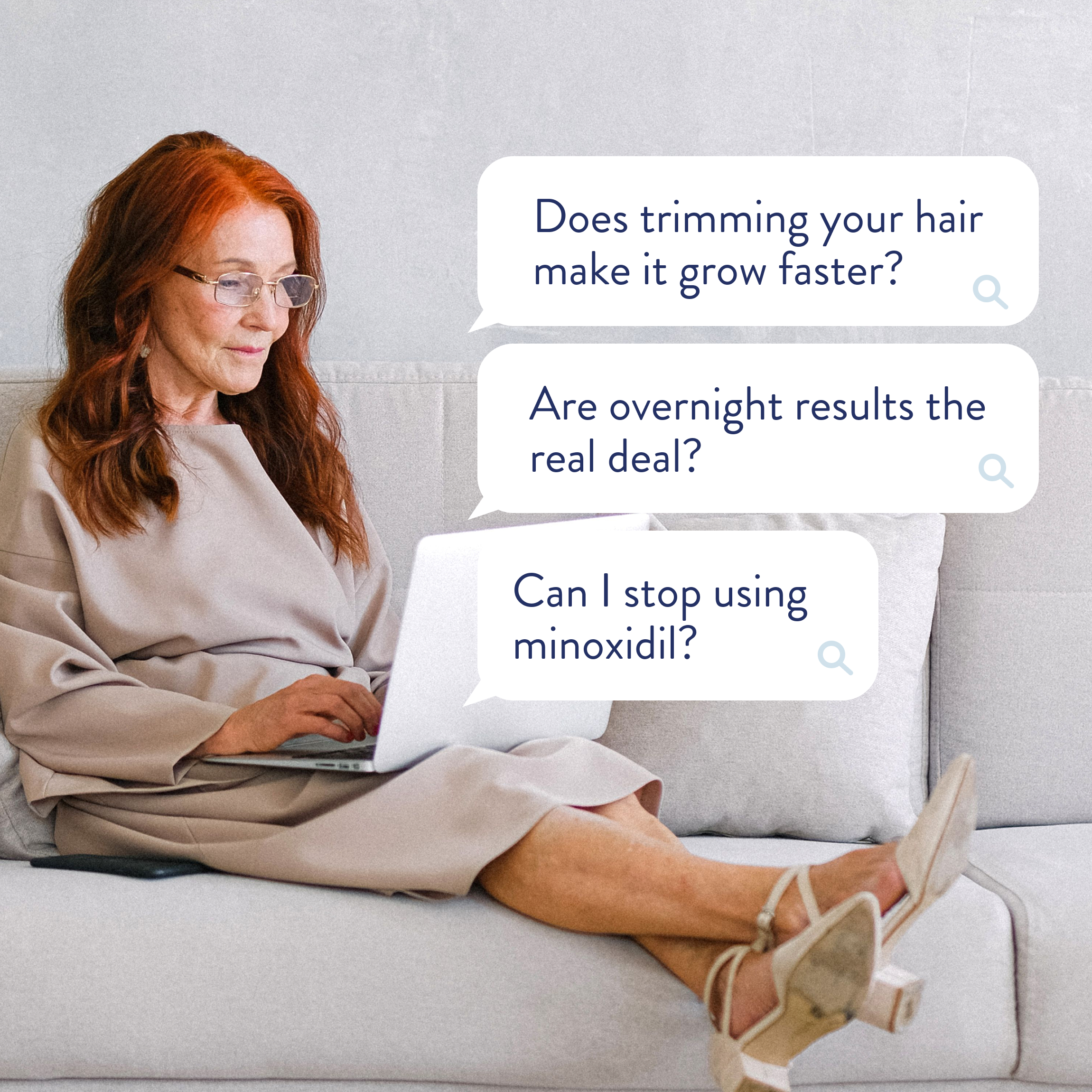Woman sitting in front of the computer looking up different questions. 