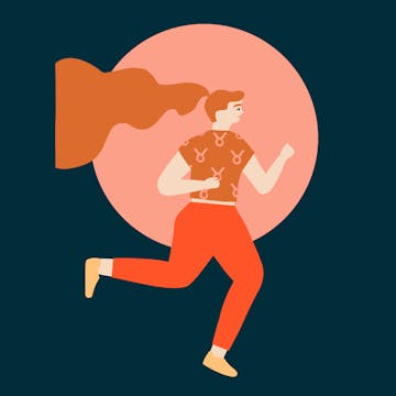 Ilustración de coloroscopo de Tauro 2020 con una mujer pelirroja
