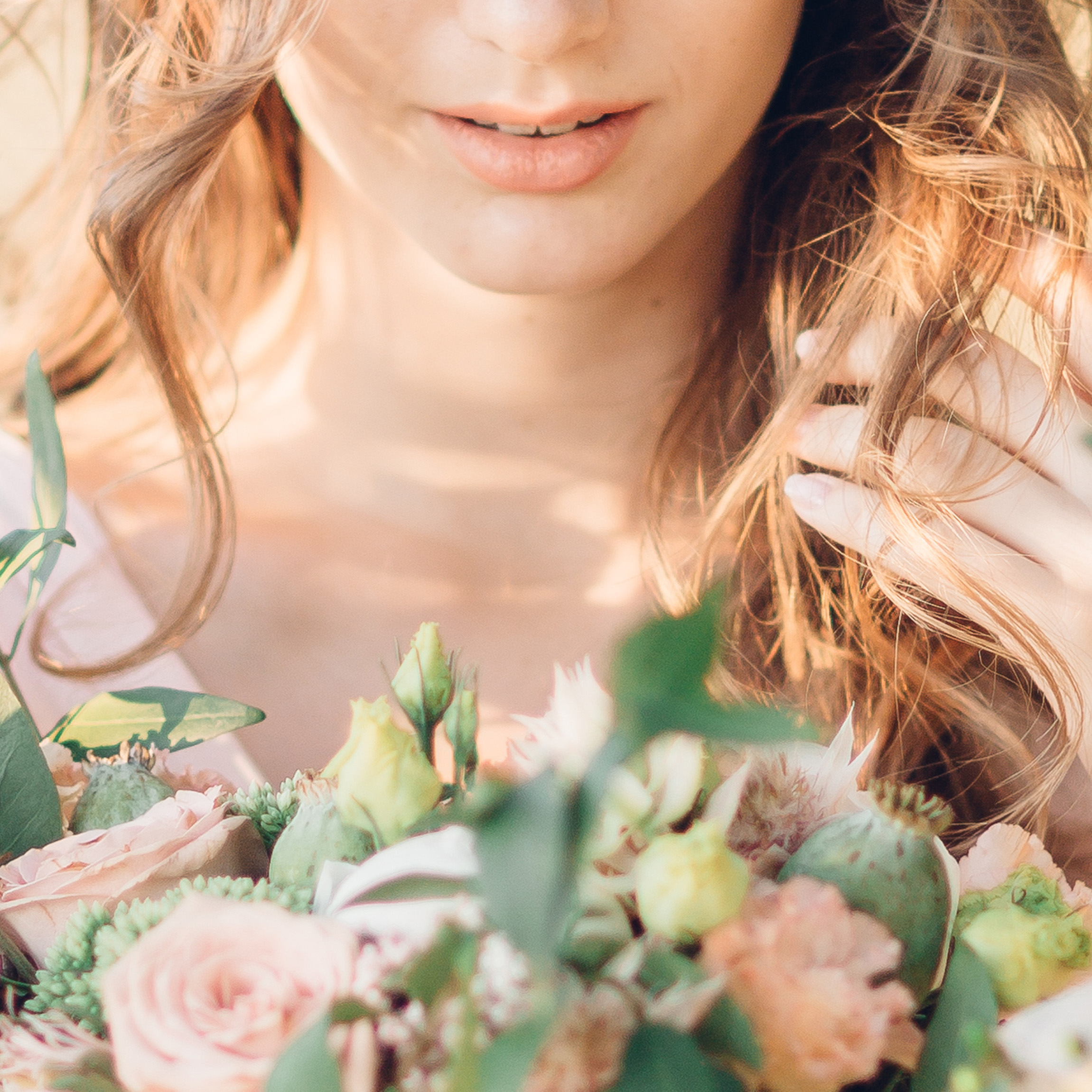 Bride with flowers and curly hair