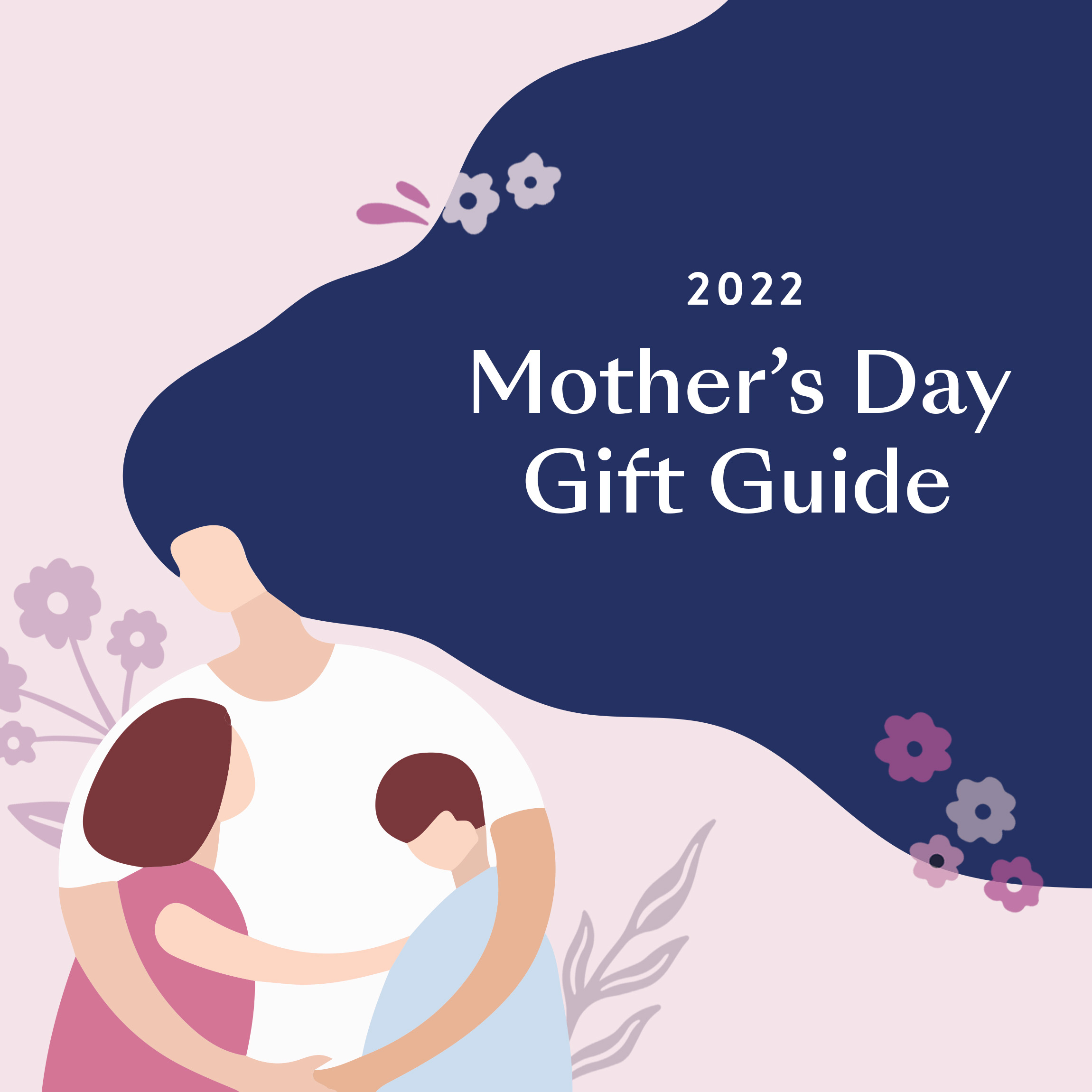 Graphic of a woman embracing two children with a spring design and hair care products in the background. 