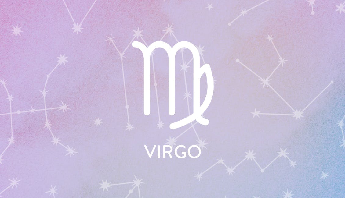 The Zodiac symbol for Virgo with constellations in the background