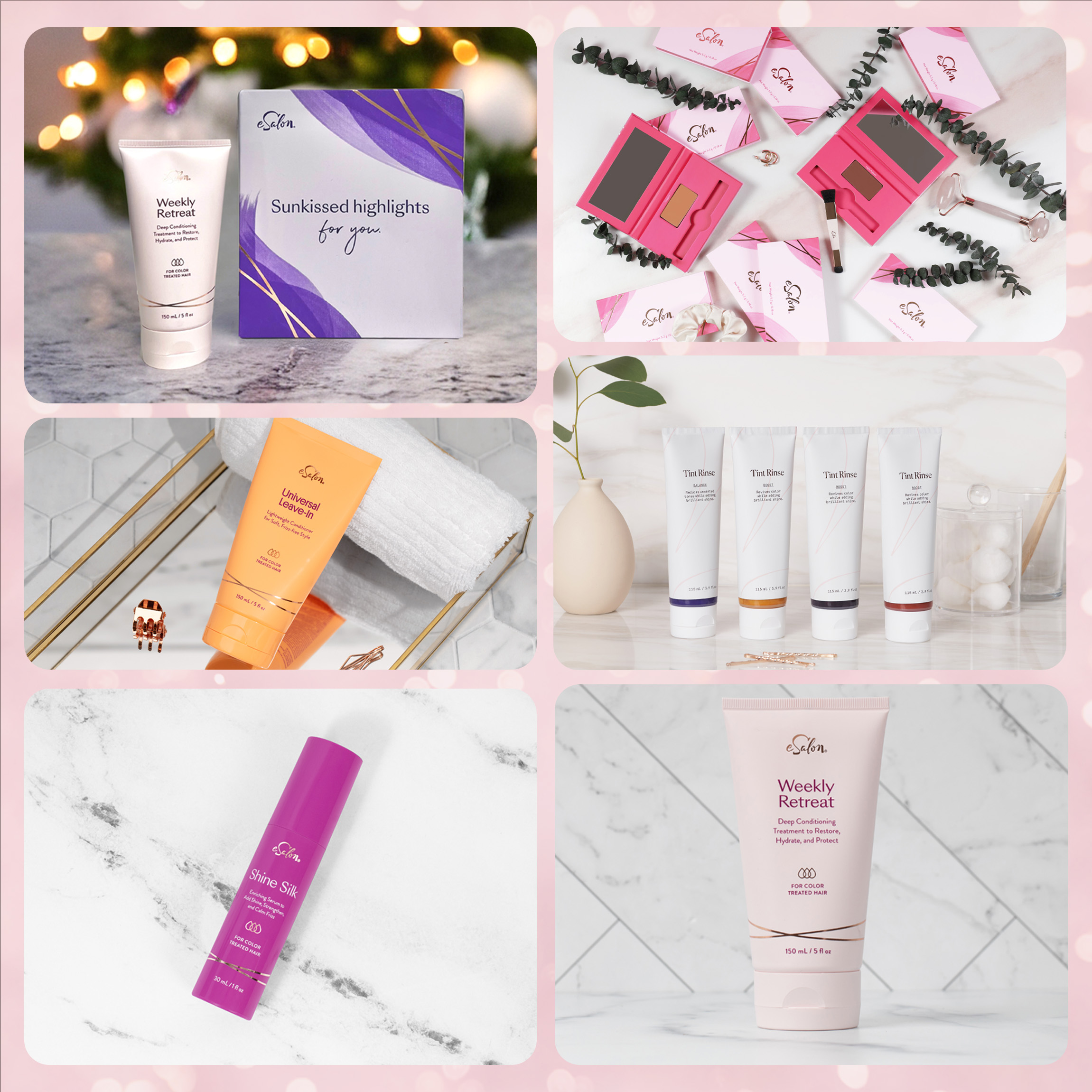 Collage of images showing the hair care products featured in the gift guide. 