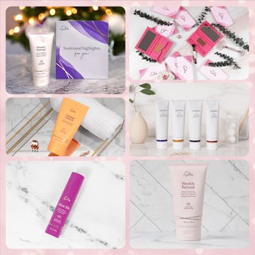 Collage of images showing the hair care products featured in the gift guide. 