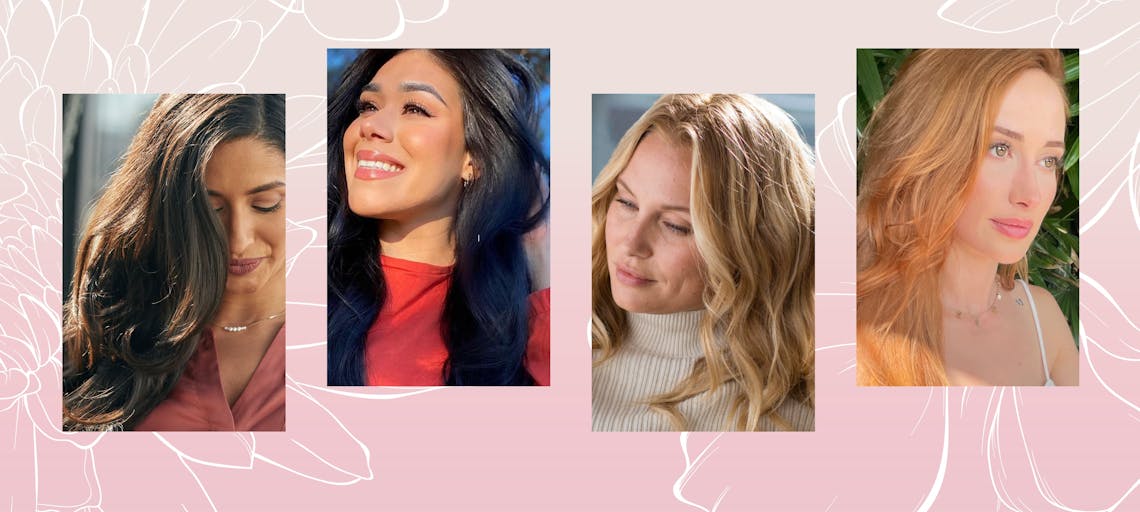 Four eSalon clients with floral-inspired custom home hair colors