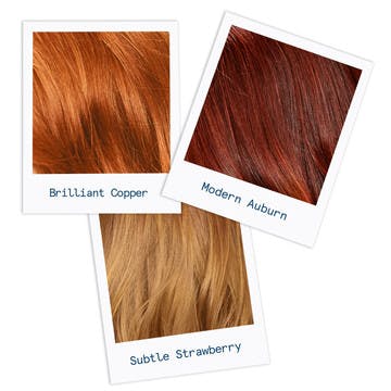 Image of three shades of custom red hair color in copper, auburn, and strawberry to inspire your hair color change
