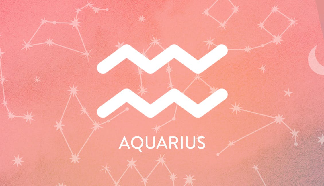 The Zodiac symbol for Aquarius with constellations in the background