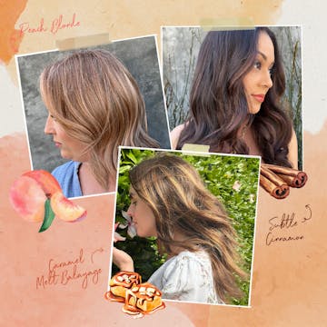 Three images of the spring and summer hair color trends.