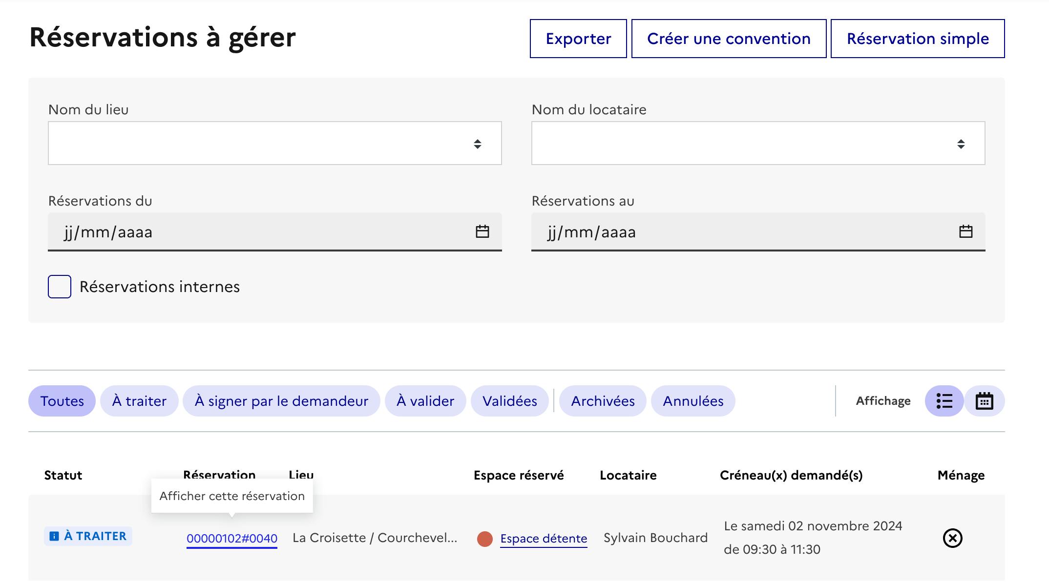Gestion de réservation depuis Espace sur Demande