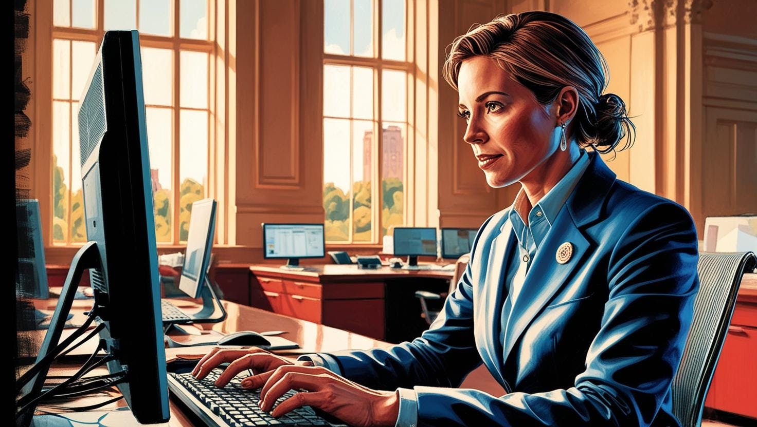 Agent public qui utilise ordinateur