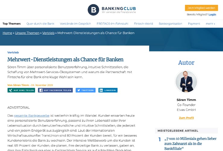 Mehrwert-Dienstleistungen als Chance für Banken