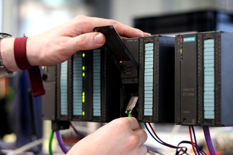 Siemens S7-300 controller installed in an industrial automation system 