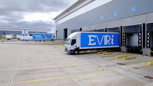 Evri branded truck outside of Barnsley hub being unloaded