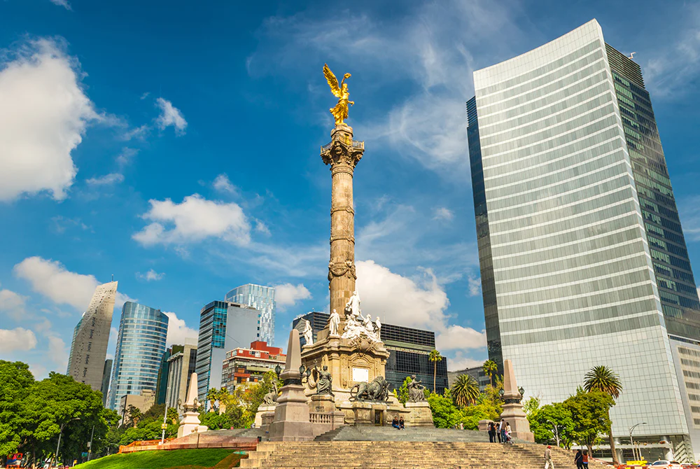 A cityscape showing Mexico on a sunny day.