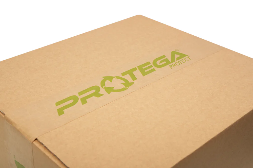 Protega logo on a cardboard box