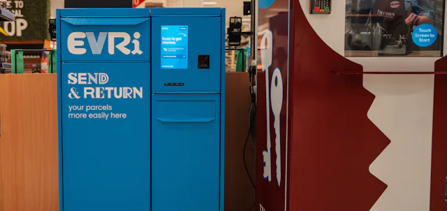 Blue Evri drop box locker in an East of England Co-op store