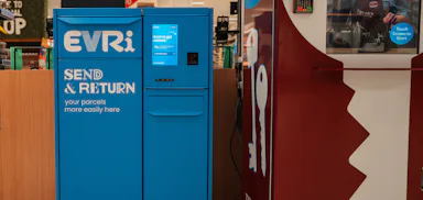 Blue Evri drop box locker in an East of England Co-op store