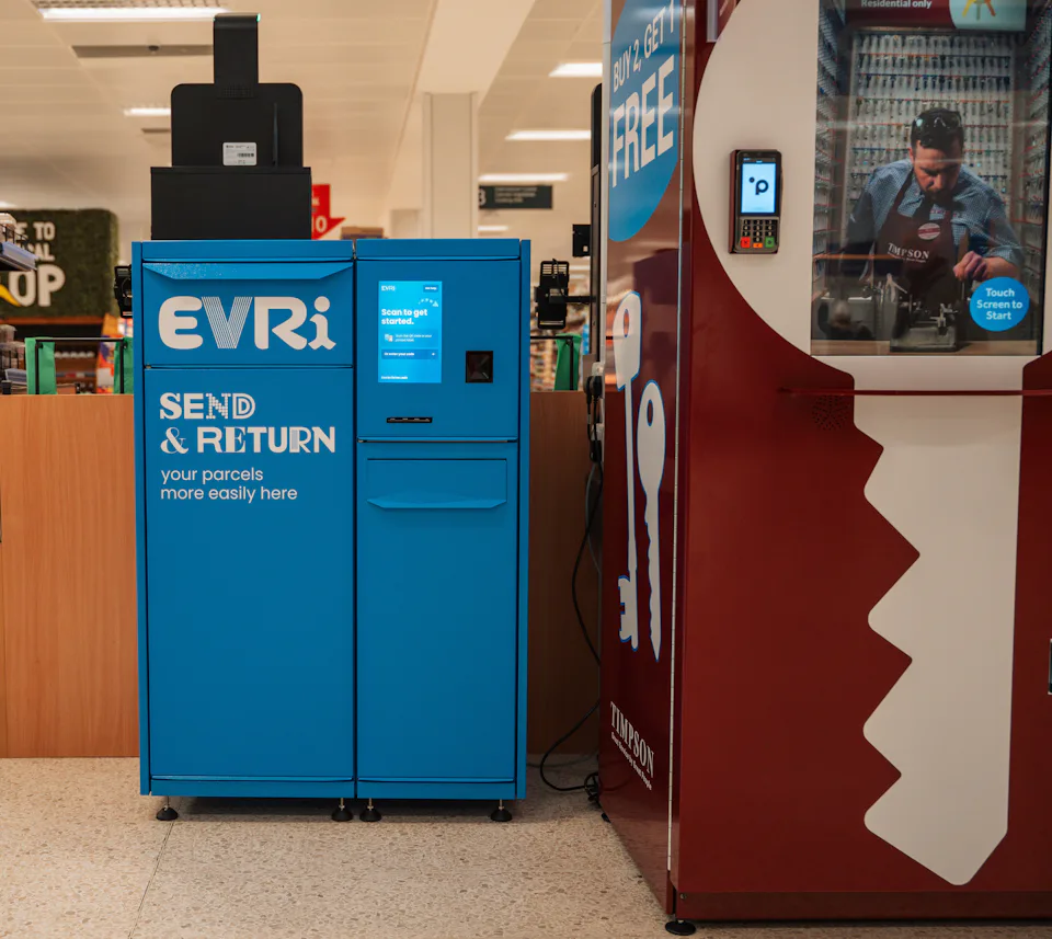 Blue Evri drop box locker in an East of England Co-op store