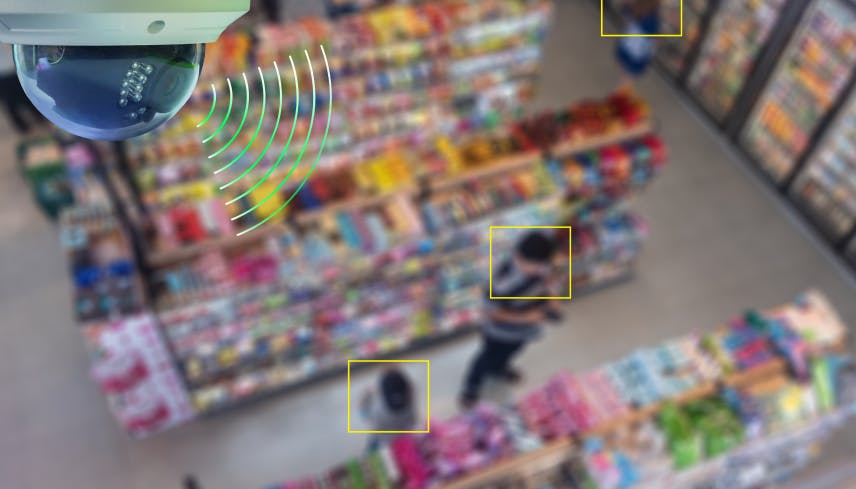 Retail store with surveillance camera and face recognition