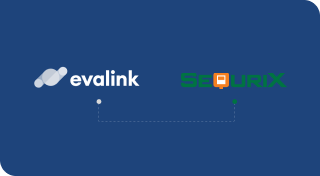 evalink und SequriX Logo, die mit einer gestrichelten Linie verbunden sind