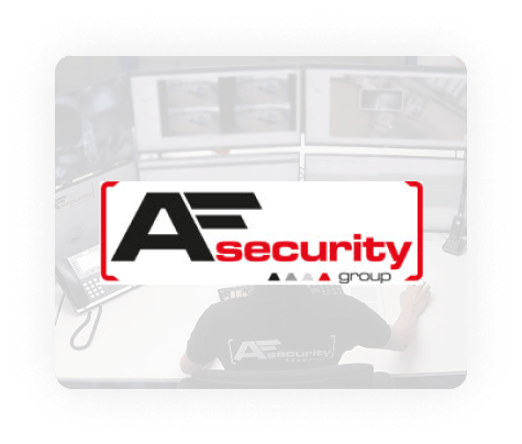AF Security logo on a semi-transparent background showing an operator looking at screens