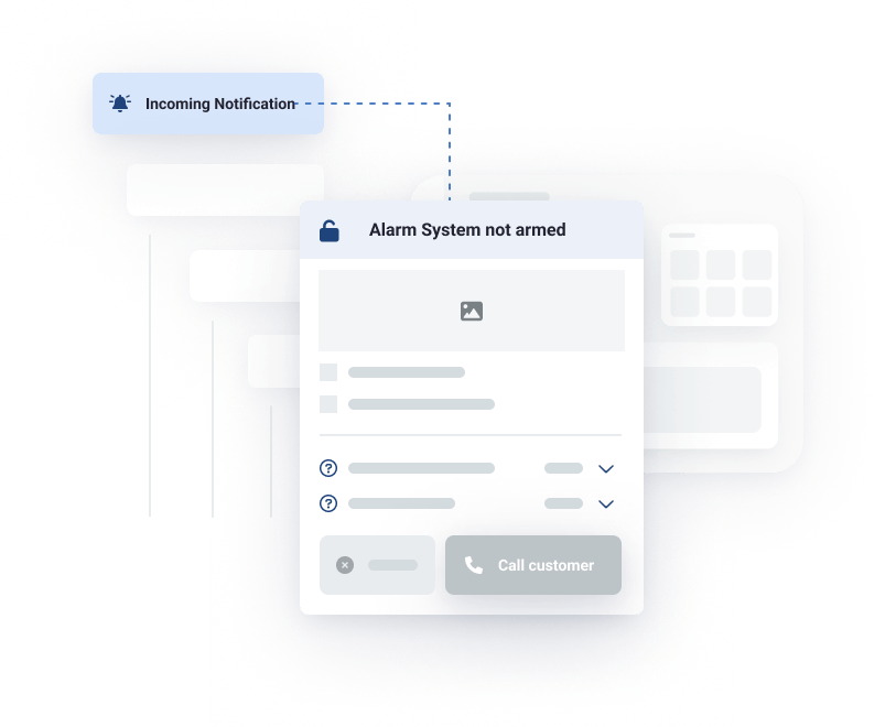 Infographic symbolizing the incoming notification "alarm system not armed" in evalink