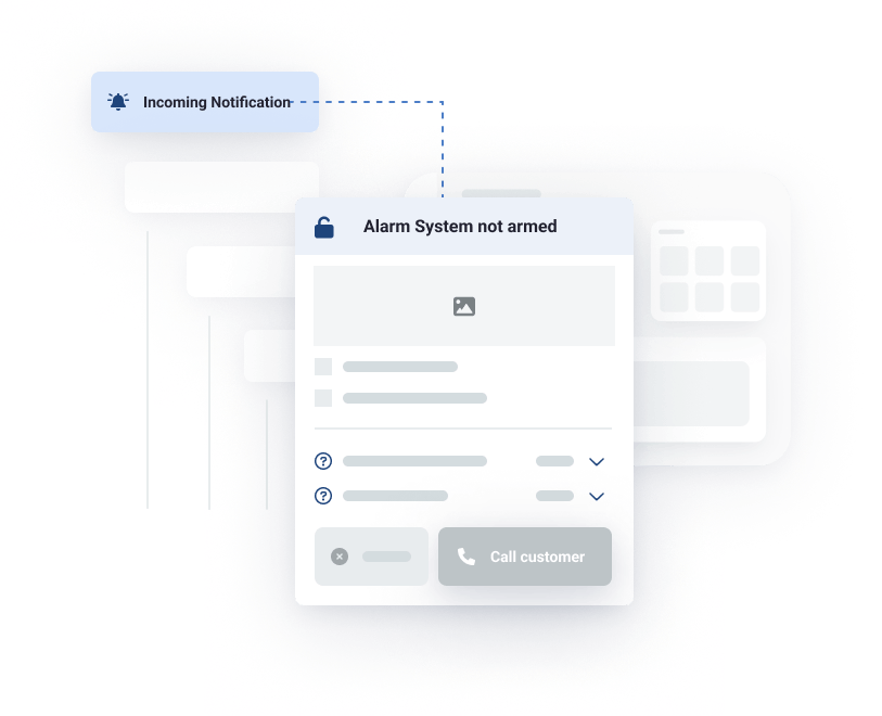 Infographic symbolizing the incoming notification "alarm system not armed" in evalink 