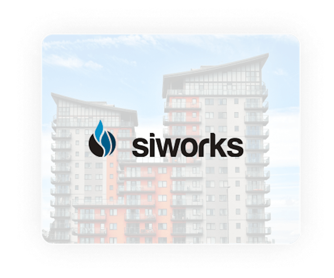 siworks logo on the background of a building