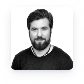 Black and white photo of Lukas Kaiser, Chief Product Officer at Sitasys AG