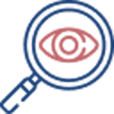 Graphic showing a stylized blue magnifying glass that magnifies a red eye