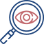 Graphic showing a stylized blue magnifying glass that magnifies a red eye