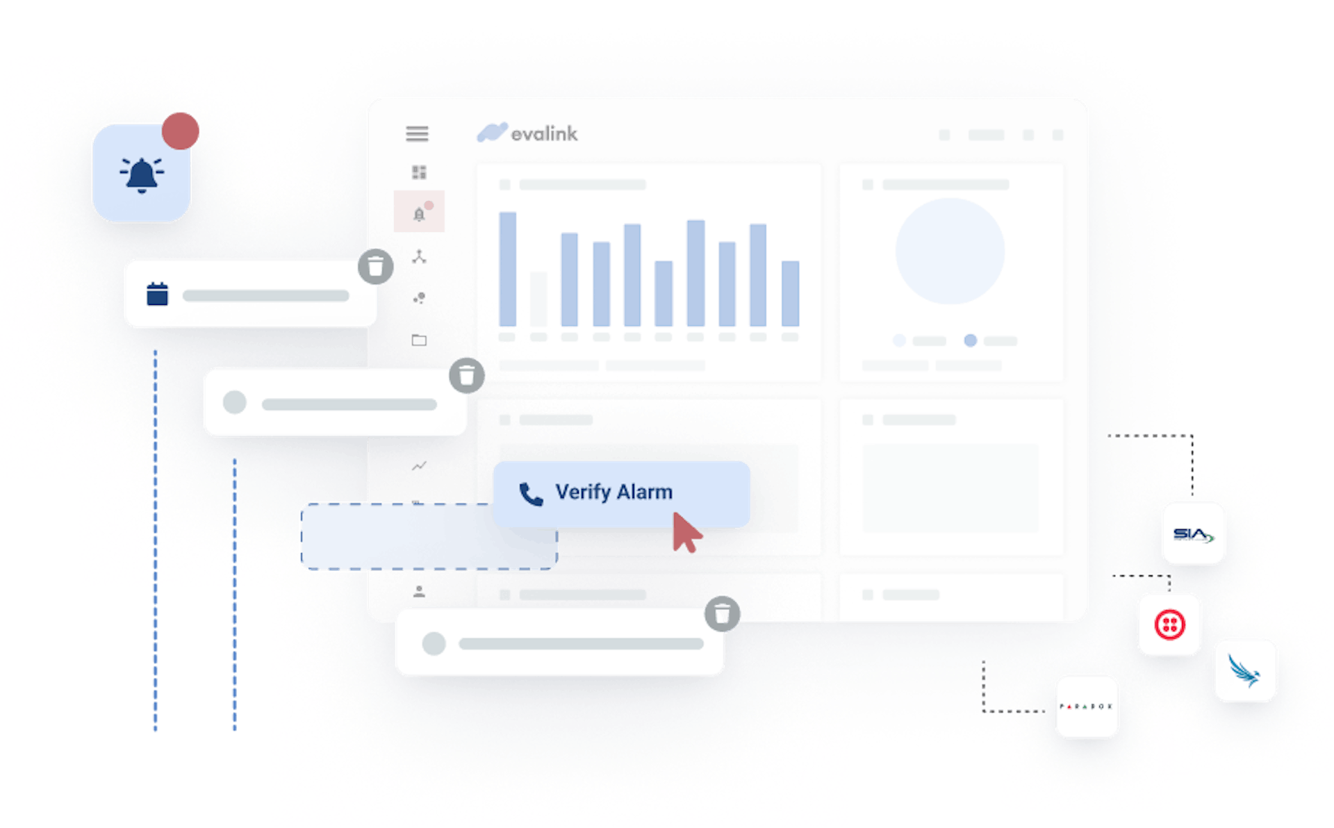 graphic reprensenting the evalink UI, workflow builder and integrations