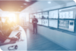 Blurred photo of modern control room with incoming sun rays