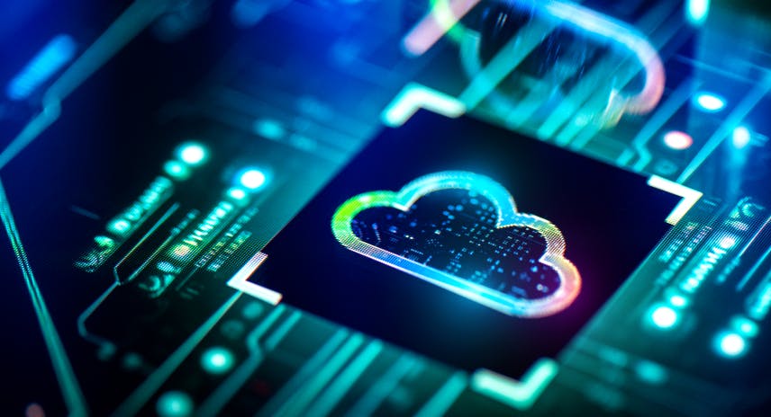 Bunte Cloud-Computing-Konzept digitale Lösung auf PCB futuristischen Hintergund