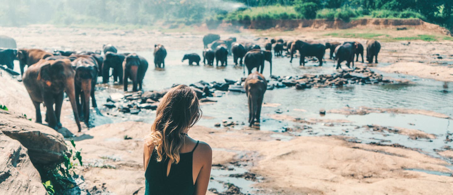 Viaggiatrice al santuario di Polonnaruwa in Sri Lanka