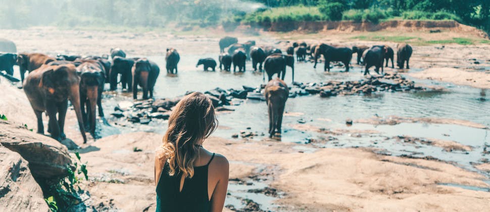 Viaggiatrice al santuario di Polonnaruwa in Sri Lanka