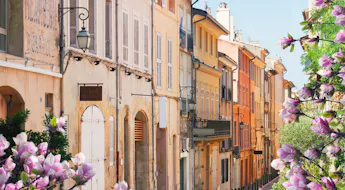 Eine Gasse mit Blumen in Aix-en-Provence