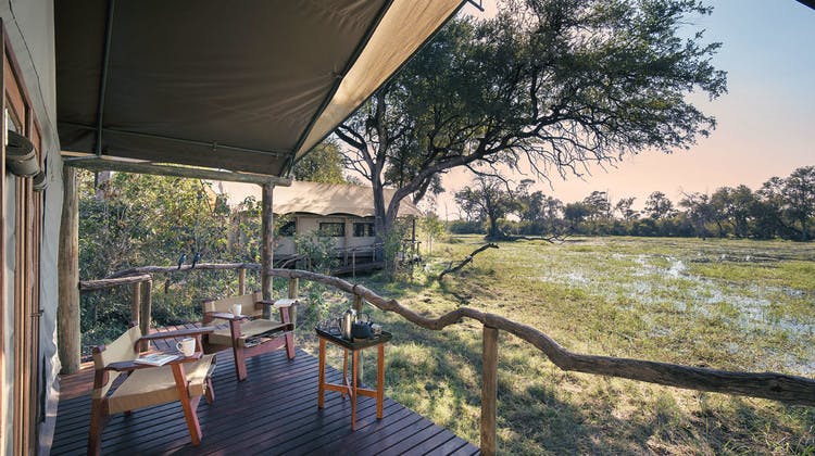Terrasse d'une tente du Khwai Tented Camp au Botswana