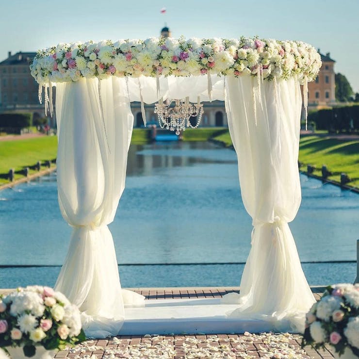 white wedding mandap decor